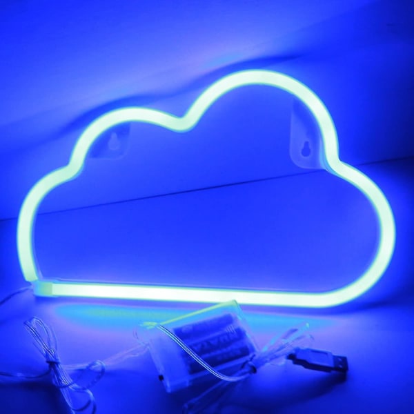 Cloud Neon Lys Skilt Veggdekor, Batteri Og Usb-drevet Blå Cloud Neon Lys Innendørs Lysarmaturer Nattlys