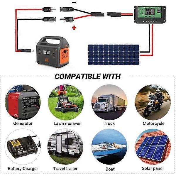MC4 til SAE Adapter til Solpaneler, 10 AWG RV Stikkabel, 50 cm Længde