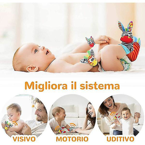 4 st baby handleds- och strumpor, handledsremmar skallror och strumpor fot sökare utvecklingsleksaker present till småbarn pojkar flickor