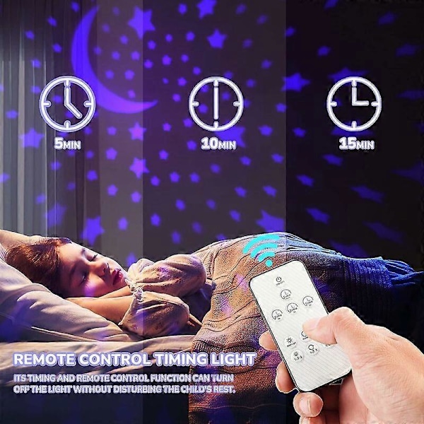 Fjernbetjening og Timer Design Stjerneklar Himmel Roterende Stjerneprojektor Natlampe, 16 Farverige Projektorer Dæmpbar LED Sengelampe, Selvlysende Stjerne