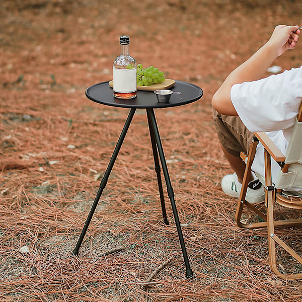 Rundt Klapbord Sort Ultralet Løftbart Aluminiumlegering Klapbord til Udendørs Picnic Rejser