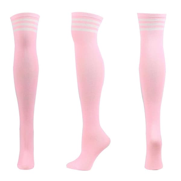 Stripete knestrømper rosa hvite striper – høye sokker