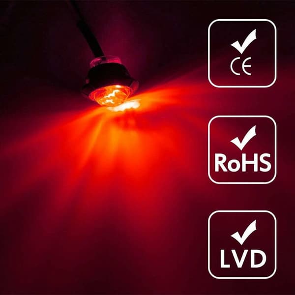 3/4\" Runde LED Front Bak Side Marker Indikatorlys Vanntett Kule Markeringslys 12V for Bil Lastebil (Rød)