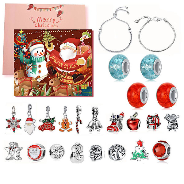 24-dagars nedräkningskalender Adventsöverraskning Blind Box Jul Charm Armband Barnpresent