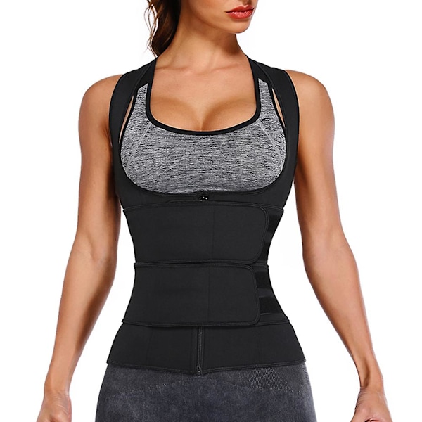 Dame Taljetræner Korset Lynlås Vest Justerbar Neopren Kropsformer Cincher Tank Top Talje Shapewear