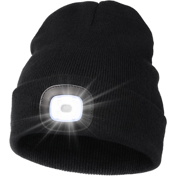 LED Beanie med Lys, USB Genopladelig Håndfri LED Pandelampe Hat, Strikket Natlys Beanie Cap Lommelygte Hat, Mænd Gaver Til Far Mand Mand (