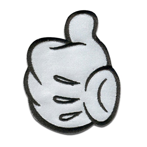 Patch / strygemærke - Mickey Mouse 90 år 04 tommelfingre op nittende special edition Disney - hvid - 4,8 x 6,0 cm - patches stryges på