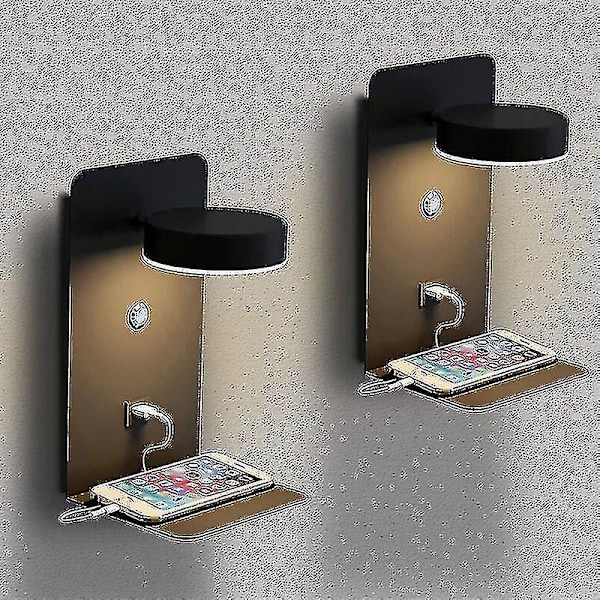 2-pack LED-vägglampa för inomhusbruk med USB-port: 12 W trefärgad dimbar modern vägglampa med strömbrytare, väggläslampa, 330 roterbar sänglampa
