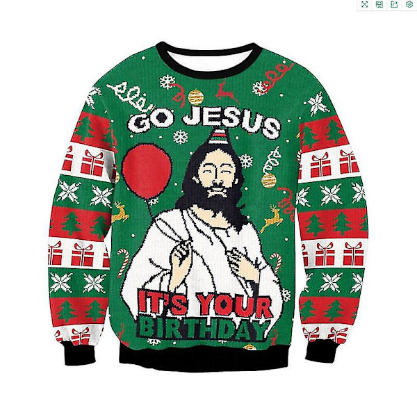 2023 Jesus Tröja Grön 3D-Tryck Julfest Skjorta Vuxna Män Och Kvinnor Kläder (S-XXL)