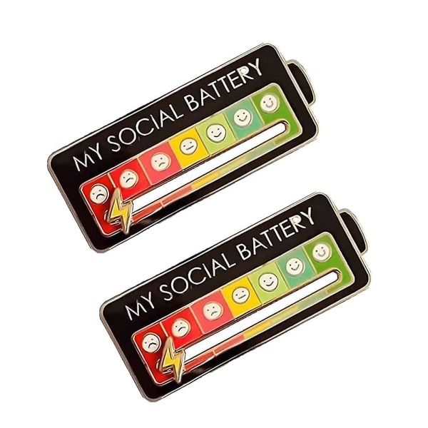 Sjov Social Mood Pin 7 Days, Social Battery Lapel Pin, Interactive Mood Pin, Angst Badge Mood Expression Pin Gave til introverte Black 2pcs