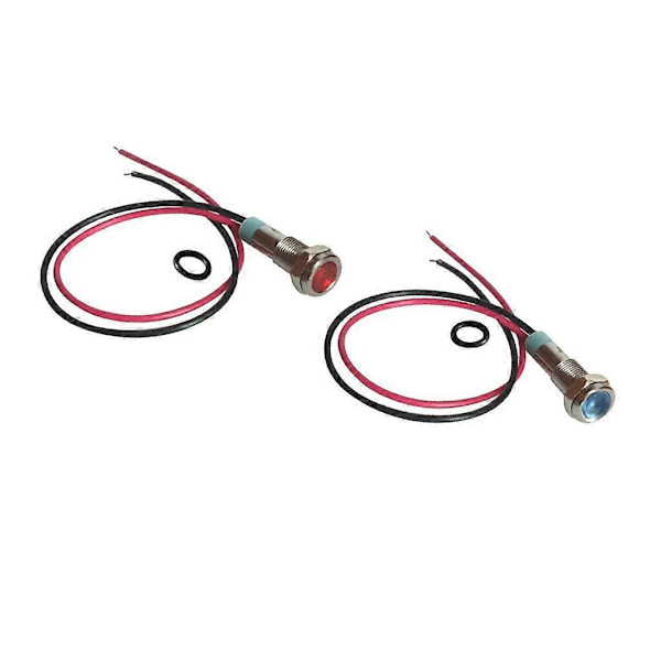 2 st 6mm 12V Signalströmförsörjning LED Metallindikatorlampa Förtrådad Blå+Röd