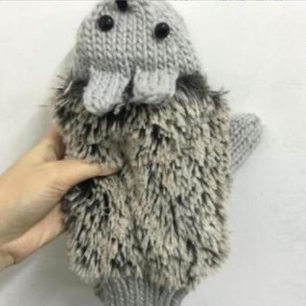 Dam Hedgehog-formade fingerlösa tjocka vantar handskar Dark Grey