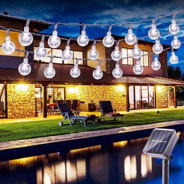 Solar String Lights, 6,5m 30 LED Krystalkugler, Vandtæt, Blå