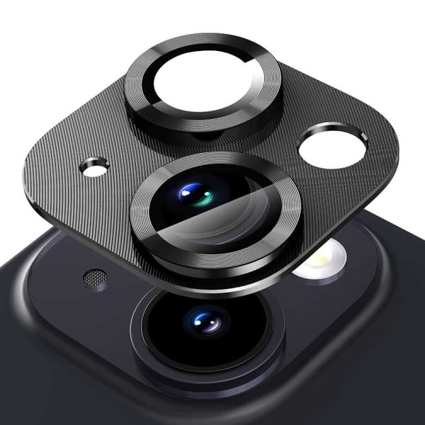 iPhone 15/15 Plus Kamerabeskyttelse Metal Hærdet Glas Sort