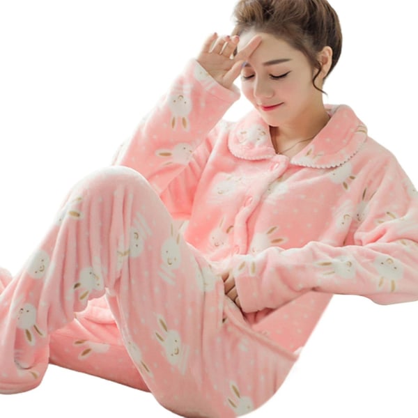 Autumn and winter flannel pajamas women's cardigan warm pajamas can be worn outside home clothes set
