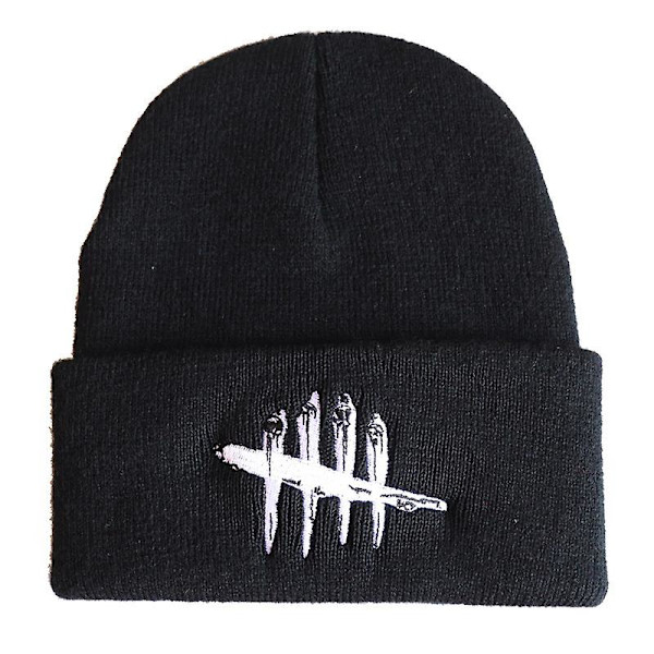 Brodert strikket lue med Dead By Daylight-trykk, tykk og varm, ensfarget, for kvinner og menn