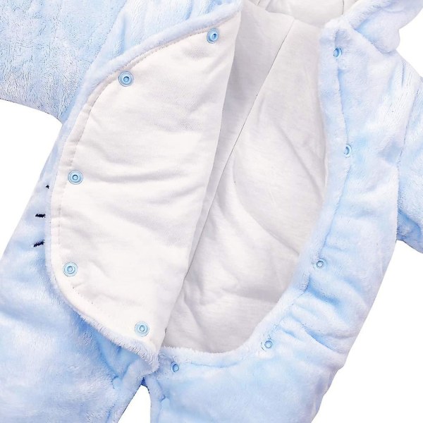 2023 Baby Hætte Jumpsuit Vinter Jumpsuit Flanell Tøj Drenge Piger Pyjamas - Blå 73CM