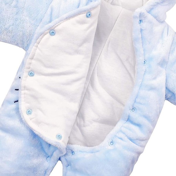 2023 Baby Hooded Jumpsuit Vinter Jumpsuit Flanellkläder Pojkar Flickor Pyjamas - Blå 80CM