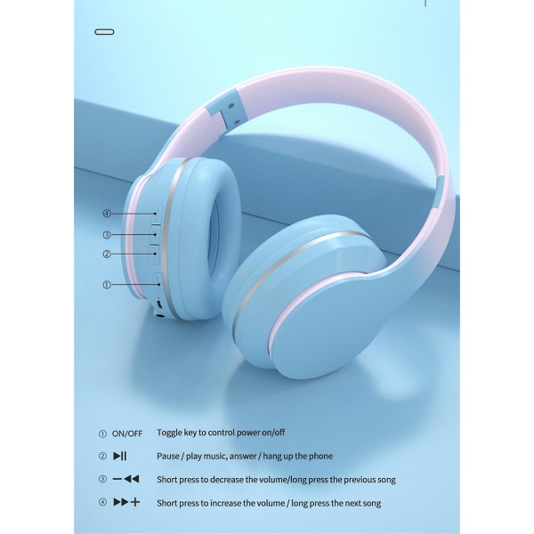 Dr56 Gradient Color Head-wear Trådlöst Headset Dr56 Bluetooth 5.1 Gaming Headphone Hifi Bass blue