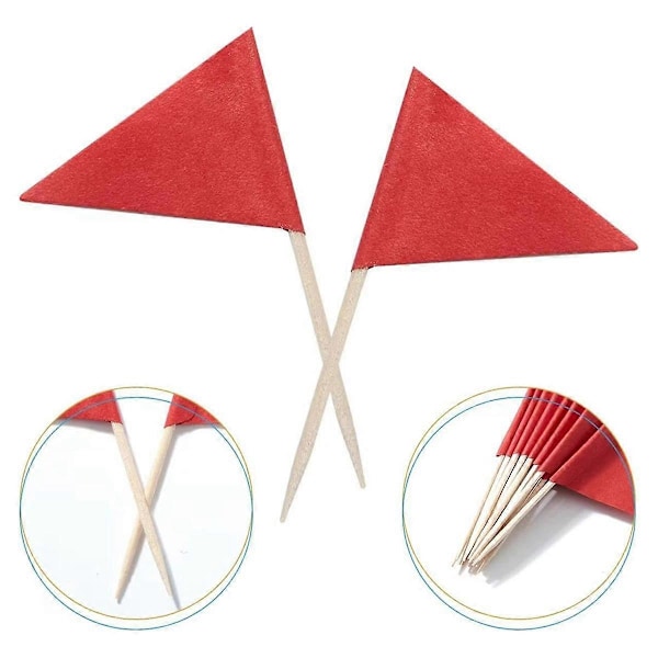 100 stk. ensfarvede røde tandstikflag, små mini almindelige røde farvepinde cupcake toppers flag DIY dekoration