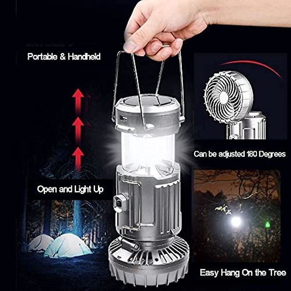 Solcellsdriven Campingfläkt Med LED-lampor Portabelt Solcellstält Lampa Lykta Lämplig För Orkan/utomhus/c 12