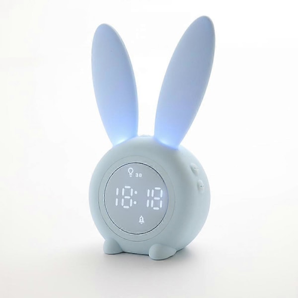 Rabbit Children's Alarm Clock - With Dimmable Wakeup Clock, Rechargeable - Suitable For Children's Bedroom -Blue