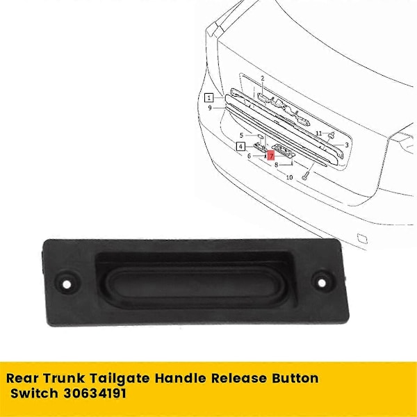 Auton takaluukun kahvan painike, tavaratilan kannen kytkin 30634191 Volvo S40 V50 S80 XC60 2004-2012 takatavaratilaan