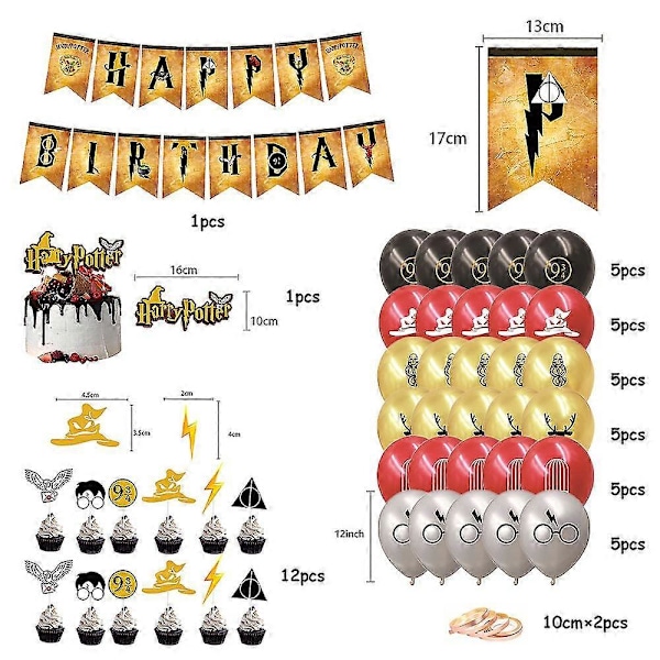 Harry Potter Tema Födelsedagsfest Dekorationsmaterial Kit Ballonger Banner Vimpel Tårtdekorationer Set K
