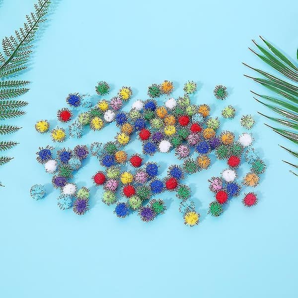 100 st Glitter Tinsel Pompom Bollar Små Pompom Bollar Katt Valp Leksaker Husdjursmaterial