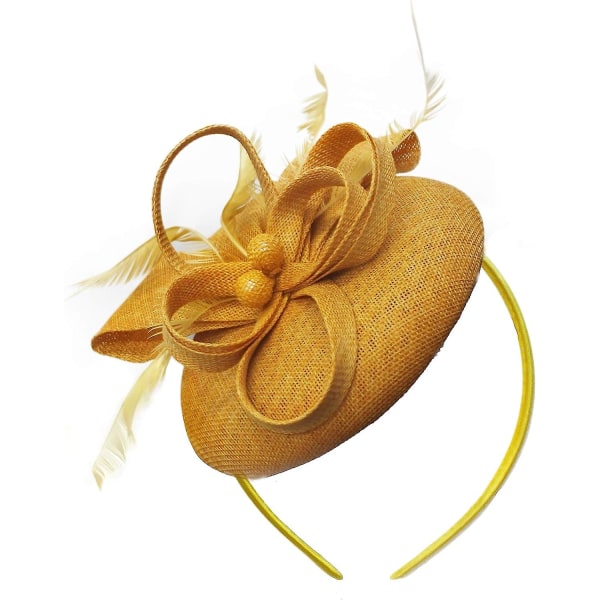Perle rund pilleæskeløkke pandebånd Fascinator For Kvinder Bryllup Ascot Races[støvet Pink] Yellow