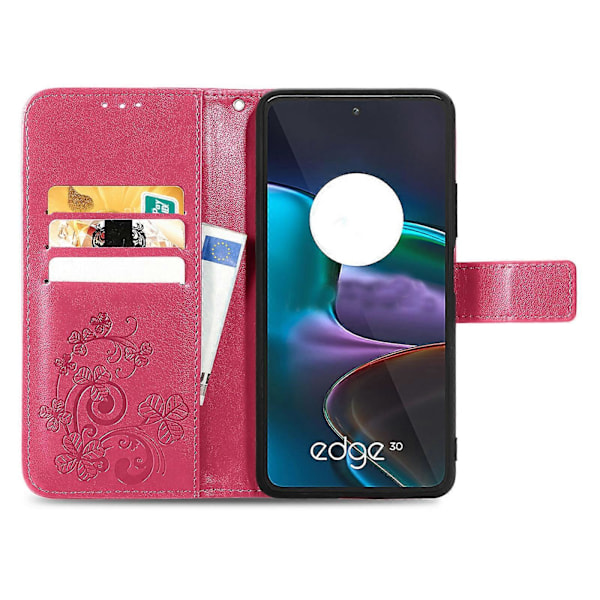 Til Motorola Edge 30 Firkløverlås Præget Spænde Læder Telefon Cover