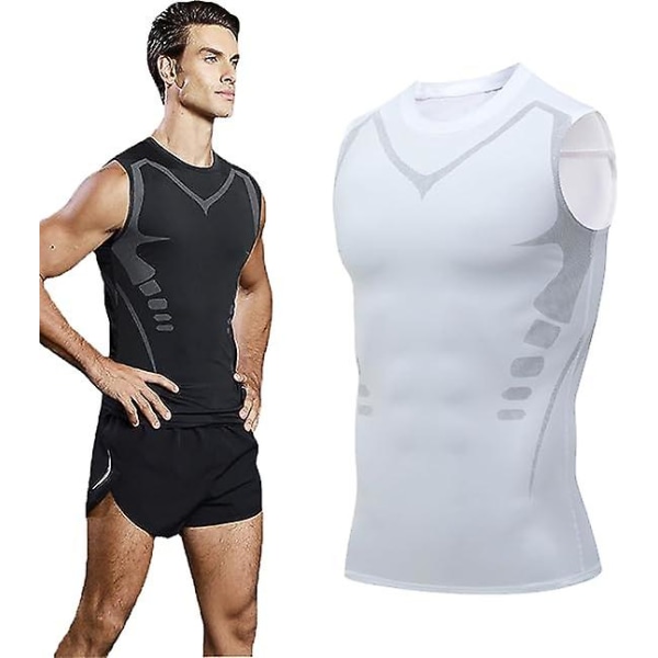 Ionic Shaping Vest, Body Shaper for menn, 2023 ny versjon Ionic Shaping Vest for menn, komfortabelt pustende issilkestoff White S