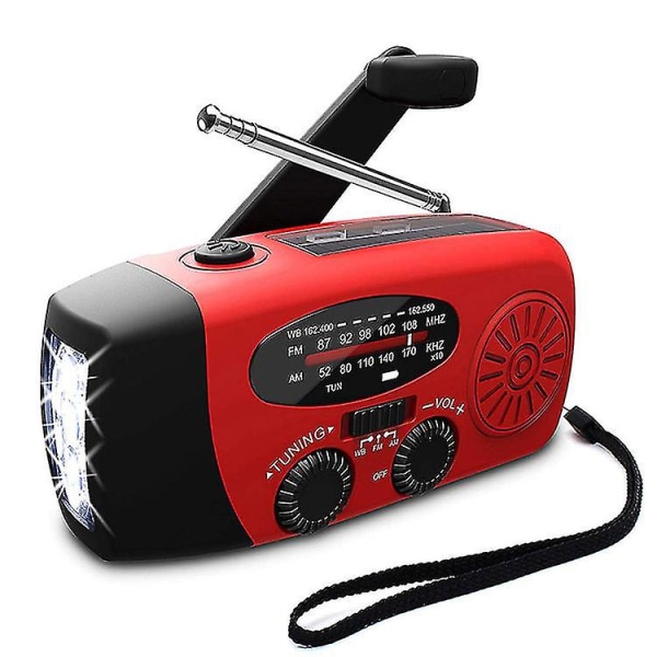 Nödradio/vevradioband med solceller, ficklampor och radio