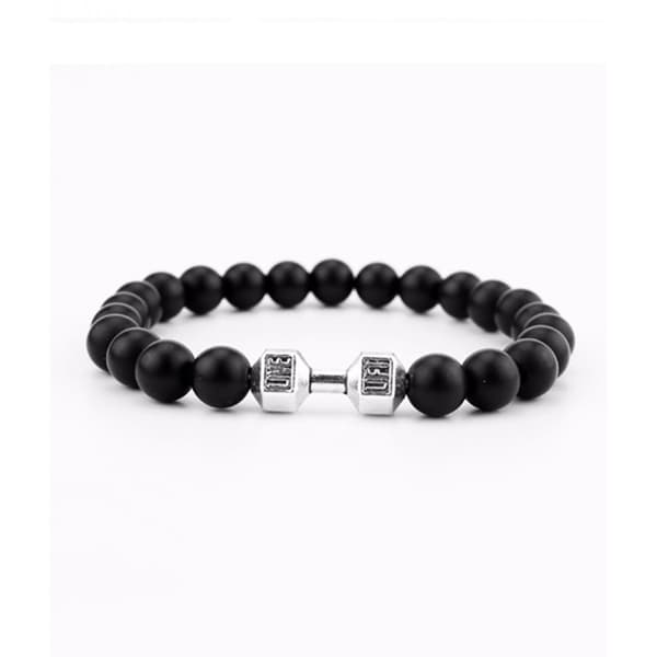 Trendy håndvægt armbånd sølv sorte stenperler