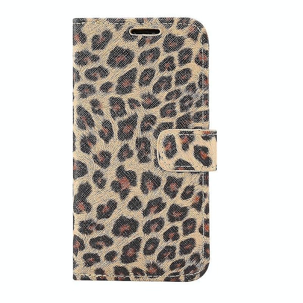 Fodral för iPhone 12 Pro med leopardmönster, horisontellt flippfodral i läder med kortfack och hållare (brun)