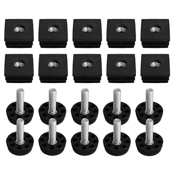 10 stk. Justerbare M8 Gevind Møbelfødder & 3x3cm Kvadratisk Bordbenprop