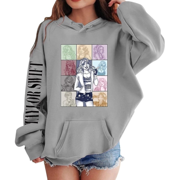 Luvtröjor för flickor 1989 Casual Taylor-tröja Barn Pojkar Swifts Pullover Konsertdräkt med huva för 4-14 år 05 gray 8 to 9 Years