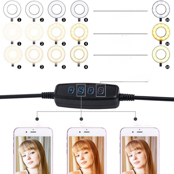 Oski Led-rengasvalaisin USB-latauksella himmennettävällä valokuvausrenkaalla