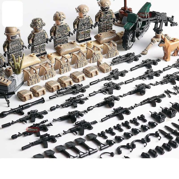 6 stk. Ww2 militær Swat Team Politi Soldater Actionfigurer Med Udstyr Byggeklodser Legetøjssæt