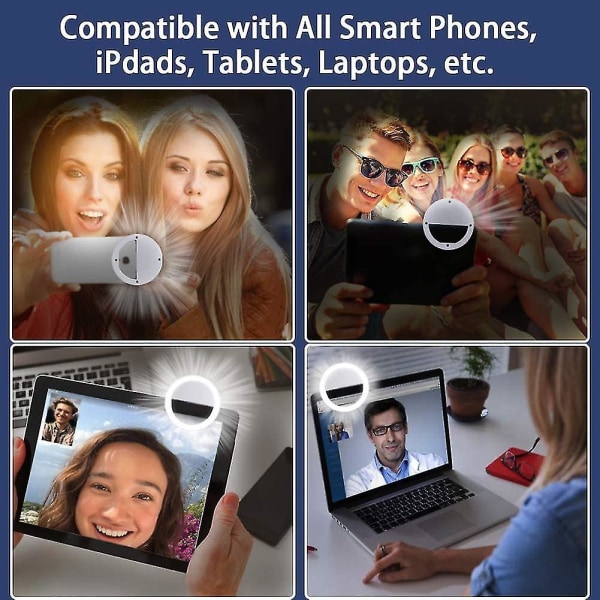 Selfie Light Til Iphone & Android Bærbar Clip On Ring Selfie Light Flash Med 36 genopladelige LED