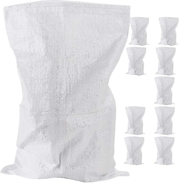 10-pack vävda skräpväskor - Slitstark polypropenkonstruktion - Starka vita väskor - Jumbo industriella förvaringsväskor - 45 x 75 cm