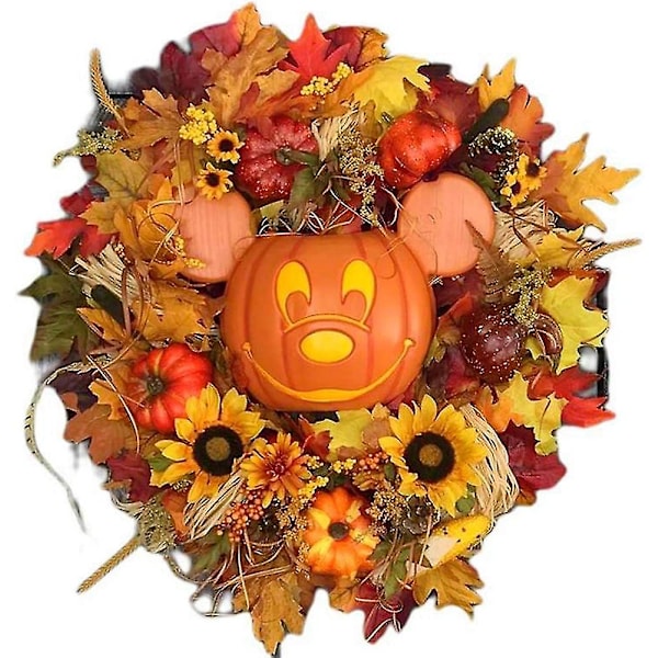 Høstgresskar dørkrans, Gresskar kransdekor, Kunstig Gresskar Bær Lønneblader Krans, Høst Thanksgiving Halloween Dekorasjon Innendørs Utendørs