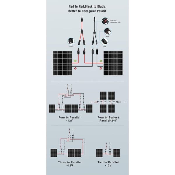 Solcellepanelkabel Profesjonell Kobling (1 til 2 pinner) Y-koblinger Solcellepanelkabel MMF + FFM Soladapter 1 Par