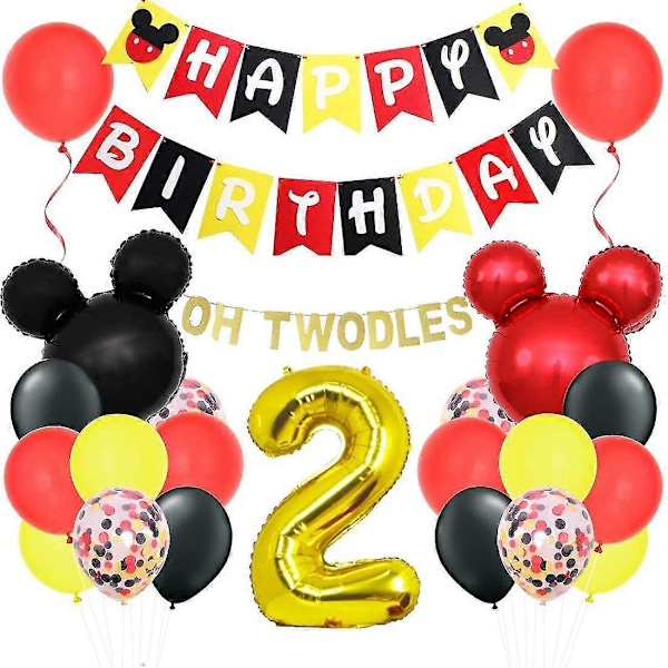Mickey-tema 2 års fødselsdagspynt - Minnie Oh Twodles Banner Garland Mickey Hovedballoner til fødselsdagsfesttilbehør