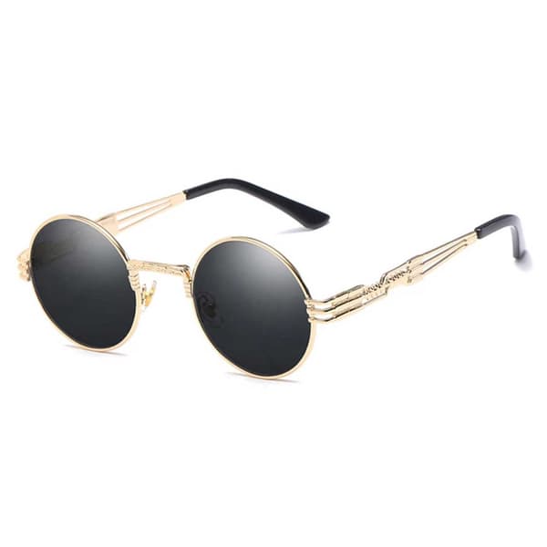 Runde solbriller metal guld sort glas