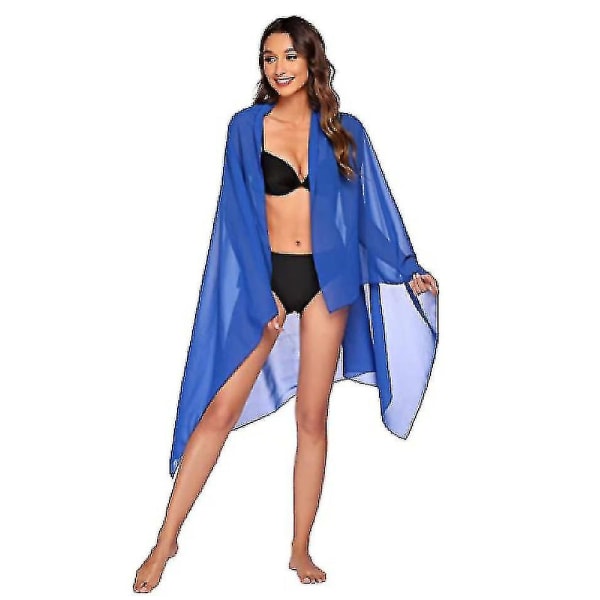 Dame Beach Sarong Pareo Chiffon Bikini Wrap Nederdel Cover Up Til Badetøj Blue