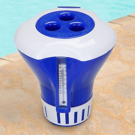 Klor- og bromdispenser til swimmingpools Ø 17cm flydende dispenser med termometer og doseringssystem til spabade og