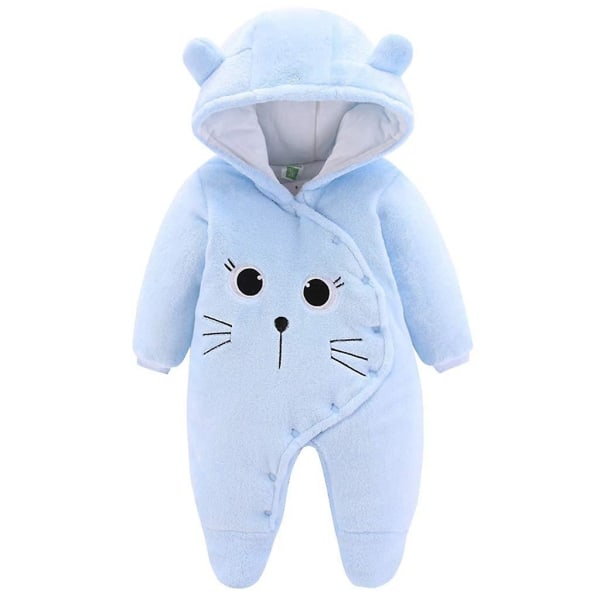 2023 Baby Hooded Jumpsuit Vinter Jumpsuit Flanellkläder Pojkar Flickor Pyjamas - Blå 80CM