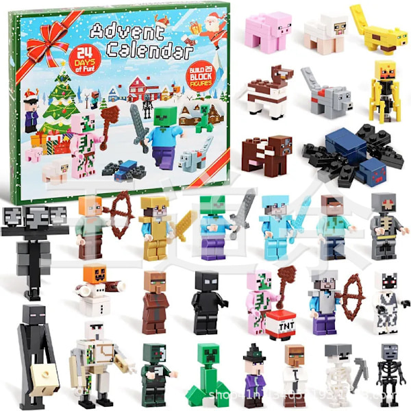 Julkalender 2024 Minecraft, 24 Dagar Leksaksfigurer Byggklossar Nedräkningskalender, Pojkar Julkalender Överraskningsgåva
