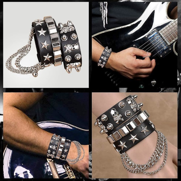 1980-talet Metal Rocker Rockstar Rock N Roll kostym 70-talet 80-tals festtillbehör Set Pannband Tatueringsmanschetthandskar Punkarmband 5 Pieces